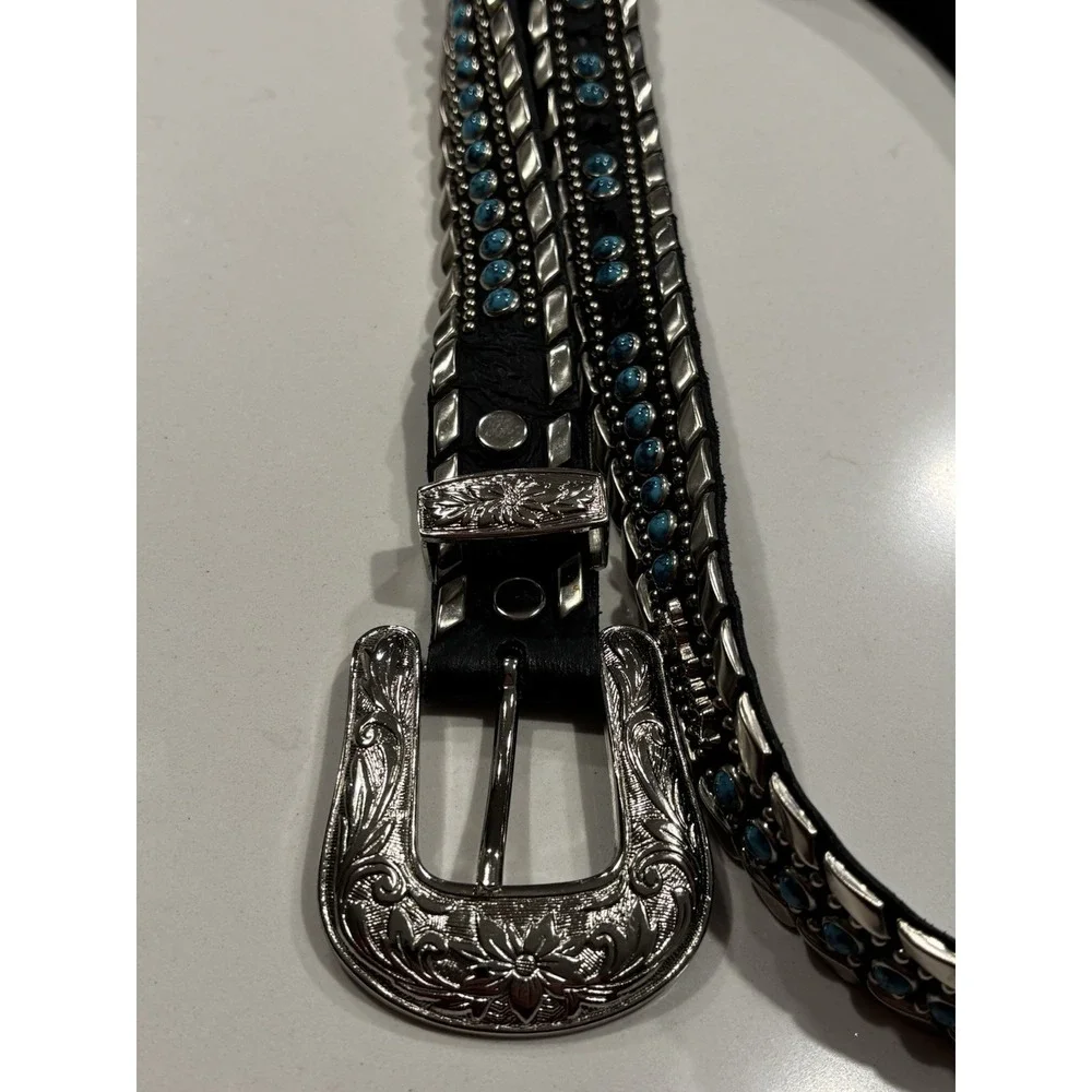 Kippys Black Leather Belt - Turquoise and Silver